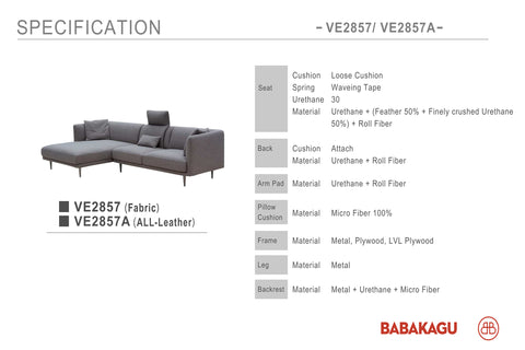 Sofa góc trong nhà Babakagu VE2857A, sofa Da bò cao cấp, sofa Nhật