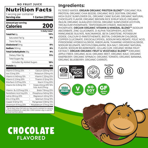 Sữa hữu cơ ORGAIN Kids Plant Protein vị Chocolate - thùng 12 hộp 237ml