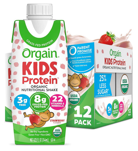 Sữa hữu cơ ORGAIN Kids Protein vị Dâu tây - thùng 12 hộp 244ml