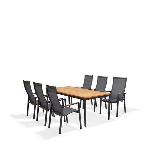 Bộ bàn ghế ngoài trời 1 bàn TOPAZ 201 dark grey và 6 ghế ăn Palau