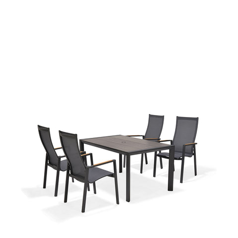 Bộ bàn ăn ngoài trời 1 bàn URBANITE 160 dark grey và 4 ghế Palau