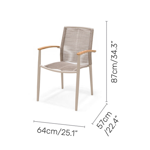 Bộ bàn ăn ngoài trời 1 bàn URBANITE 160 light cream và 6 ghế Topaz roped armchair