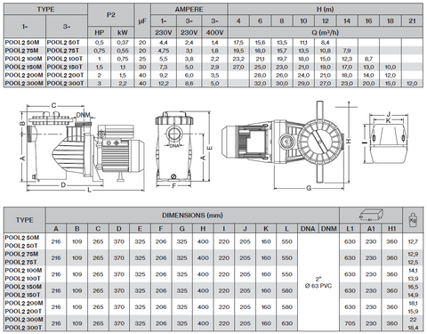 Máy bơm nước Pentax, máy bơm dân dụng, máy bơm công trình, máy bơm hồ bơi có tích hợp lọc POOL2