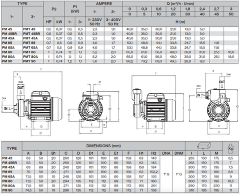 Máy bơm nước Pentax, máy bơm dân dụng, bơm cấp nước và bơm tăng áp PM